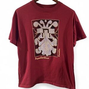 Vintage Rare Men’s Burgundy ‘Precolombino Ecuador’ Graphic T-shirt Size XL